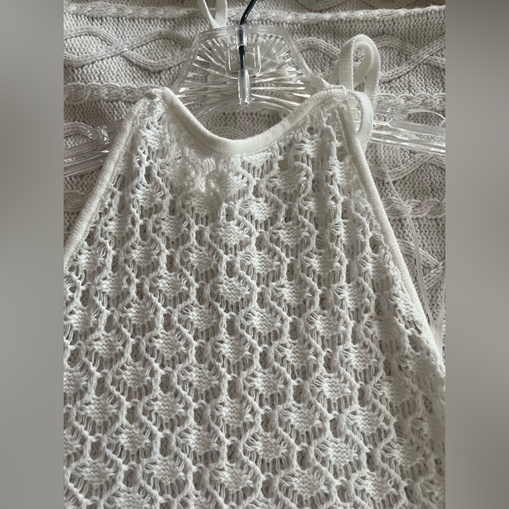 New! Hollister Swim Coverup White Crochet Backless with Neck Tie Size Small - Picture 5 of 12